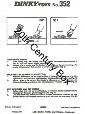Dinky Toys 352 Ed's Car Instruction Sheet