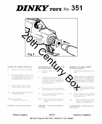 Dinky Toys 351 Shado Interceptor Reproduction Instruction Sheet Dinky Toys 351 Shado Interceptor Reproduction Instruction Sheet