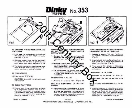 Dinky Toys 353 Shado 2 Mobile Instruction Sheet Dinky Toys 353 Shado 2 Mobile Instruction Sheet