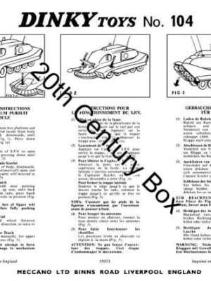 Dinky Toys 104 Captain Scarlet Spectrum Pursuit Vehicle Instruction Sheet Dinky Toys 104 Captain Scarlet Spectrum Pursuit Vehicle Instruction Sheet